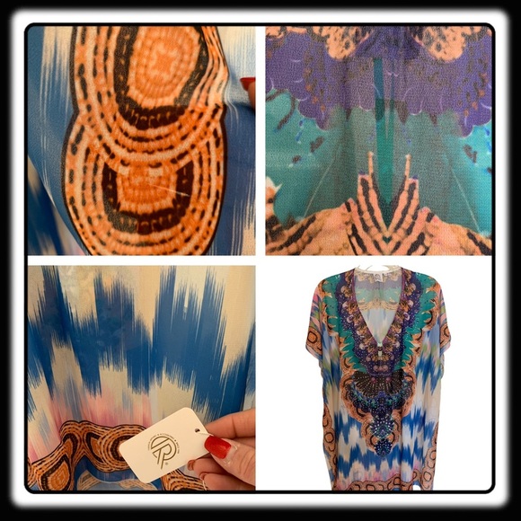 NWT crystal-embellished sheer tunic, wrap or swim coverup one size - Picture 3 of 9